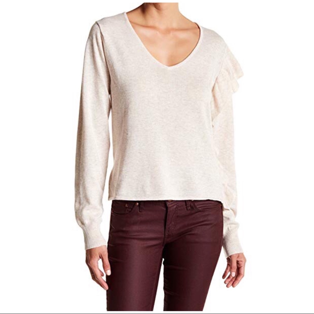 JOHN AND JENN RUFFLE SHOULDER SWEATER